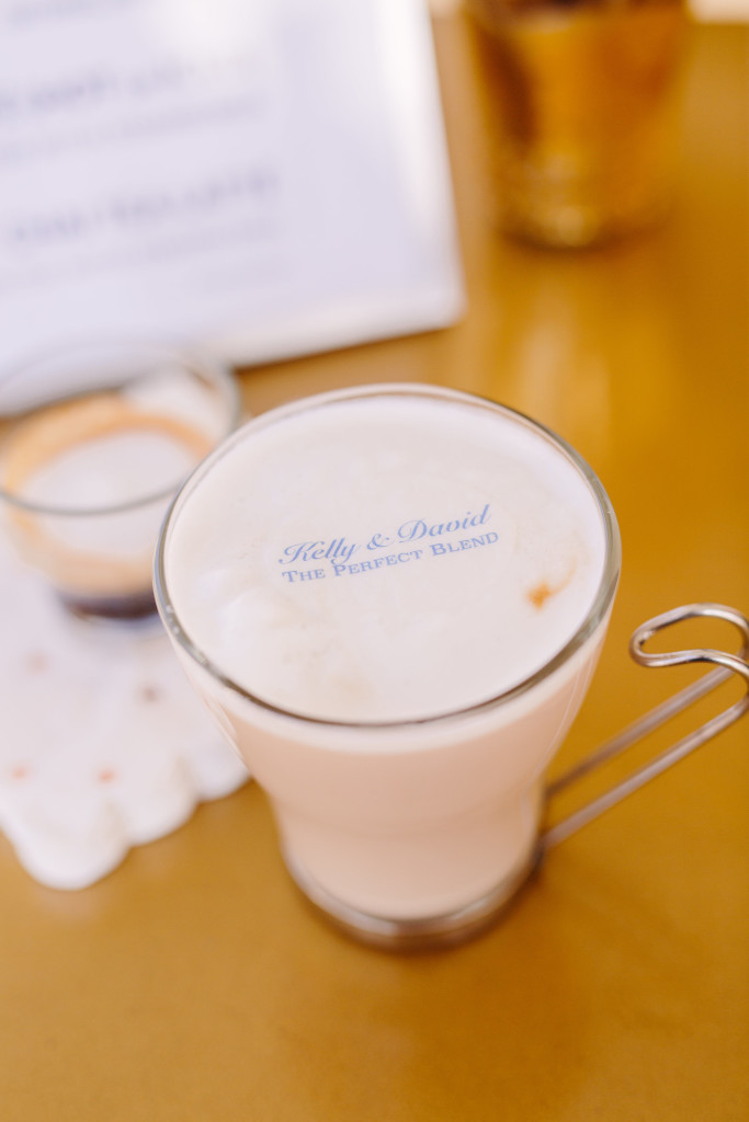 The Newport Bride's Yes Way Rose Styled Wedding Shoot with Espresso Dave's Coffee Catering personalized cappuccino Beverage Toppers PC: Sarah Pudlo Photography