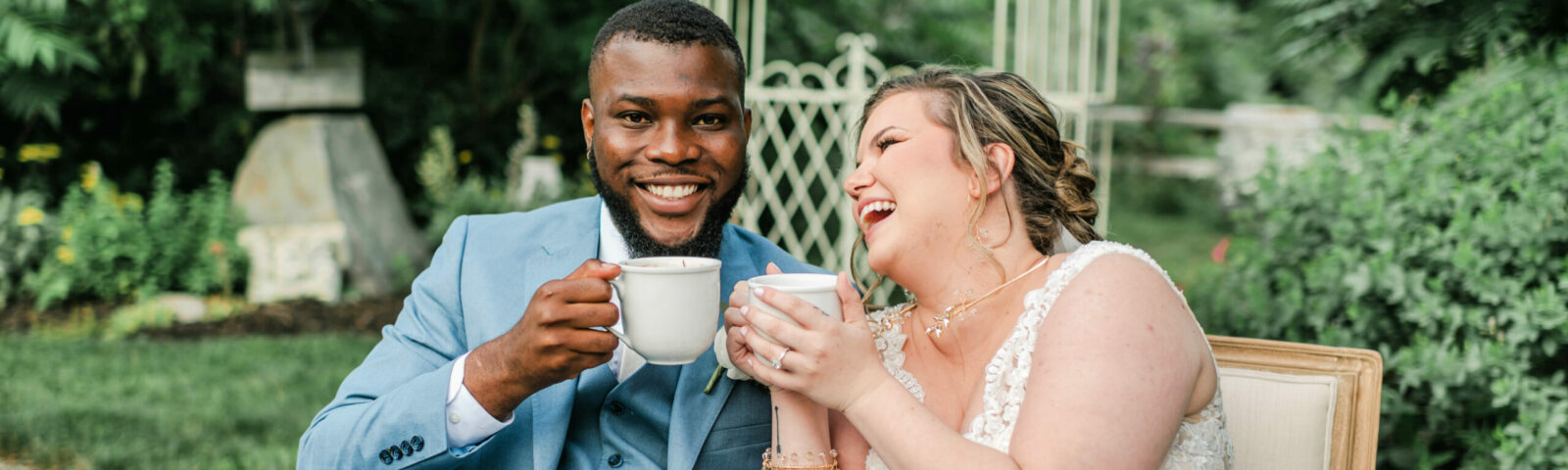 Happy Newlyweds enjoying lattes by Espresso Dave Coffee Catering PC Rachel Campbell Photog.