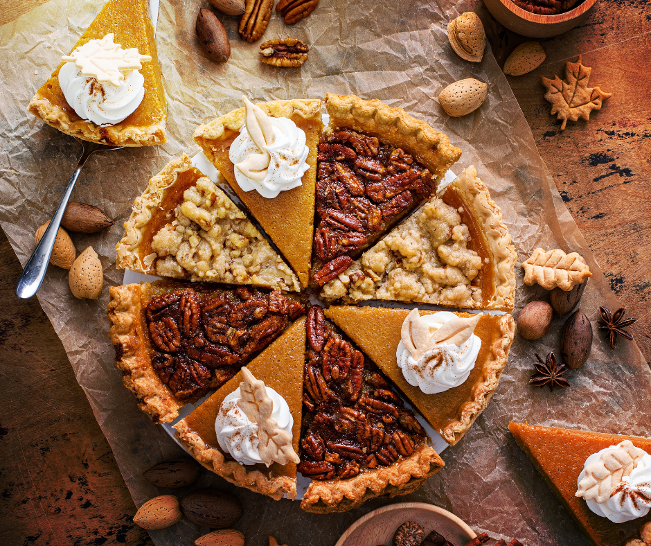 Slices of fall festive pies forming a whole pie